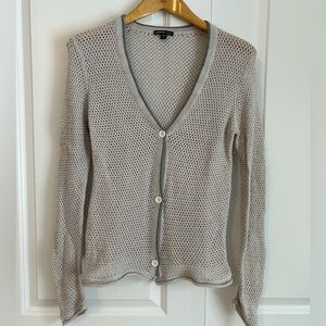 James Perse Open Knit Cardigan cashmere cotton wool blend ecru size 3 Large
